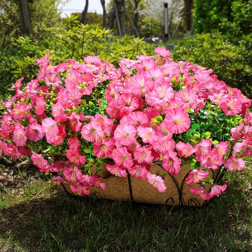 HyeFlora Artificial Flowers for Outdoors Fake Plants Outside Decoration 12 Bundles Silk Pink Morning Glory with Eucalyptus UV Resistant Look Real Faux Flowers for Planter Front Door Yard Gardens Home - Image 3