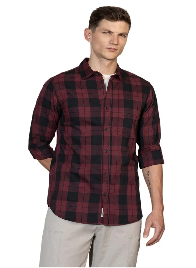 Dennis Lingo Red Casual Shirt for Men, 100% Cotton, Slim Fit