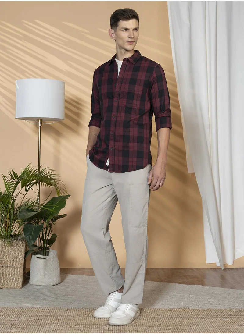 دينيس لينغو Red Casual Shirt for Men, 100% Cotton, Slim Fit