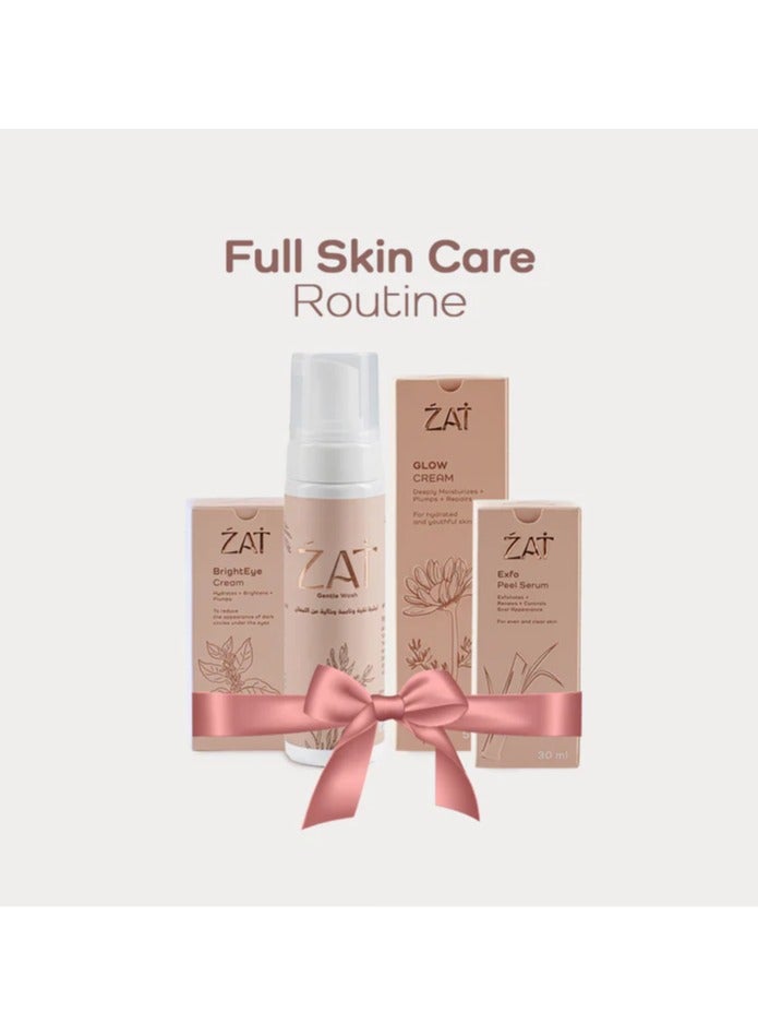 ذات روتين العناية بالبشرة الكامل من زات (غسول لطيف + سيروم تقشير + كريم توهج + كريم برايت آي) - Image 2
