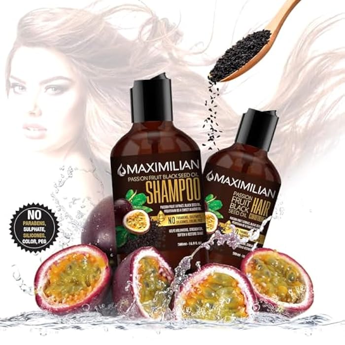 Maximilian Passion Fruit Black Seed Oil Curly Hair Shampoo and Conditioner Set- Extra Volumizing, Strengthing, Moisturizing, Hydration and Shine - Sulfate Paraben Free - (2 x 16.9 Fl Oz / 500mL) - Image 3