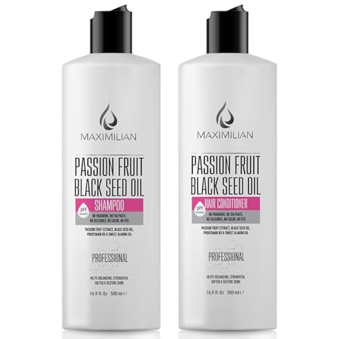 Maximilian Passion Fruit Black Seed Oil Curly Hair Shampoo and Conditioner Set- Extra Volumizing, Strengthing, Moisturizing, Hydration and Shine - Sulfate Paraben Free - (2 x 16.9 Fl Oz / 500mL) - Image 2