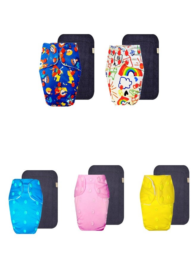 Dumbledo Premium Cloth Diaper with Black Insert (Pack of 5) | Snug Fit | Breathable | Easy to Clean | Worry-Free Diapering | 3 Months - 3 Years | Unisex Baby - Image 1