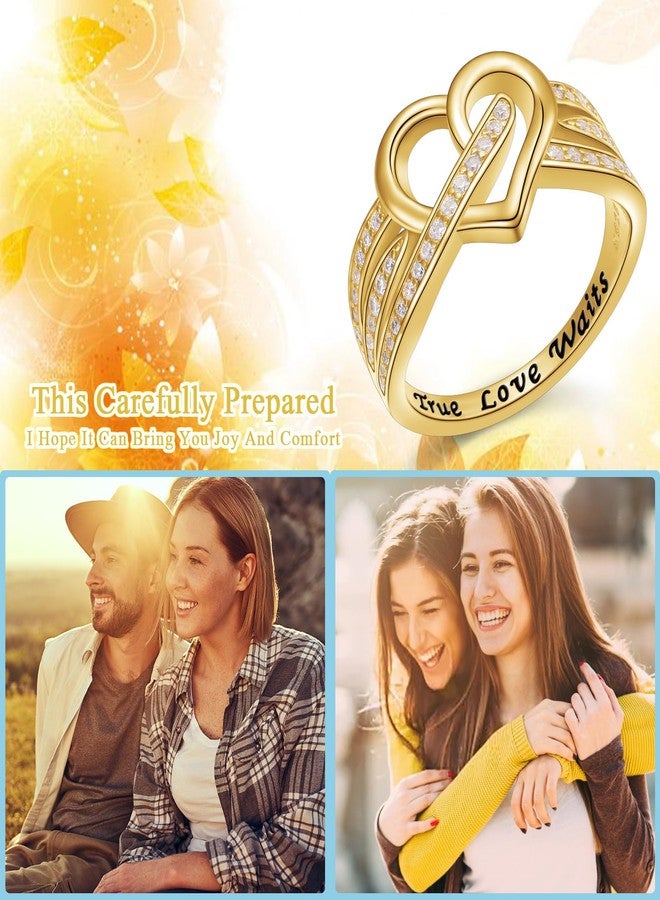 DAOCHONG 18K Gold Plated 925 Sterling Silver Rings Eternity Band for Women Ladies Gold Heart Ring Cubic Zirconia Heart Ring Dainty Stackable Jewelry on Anniversary (size 6) - Image 5