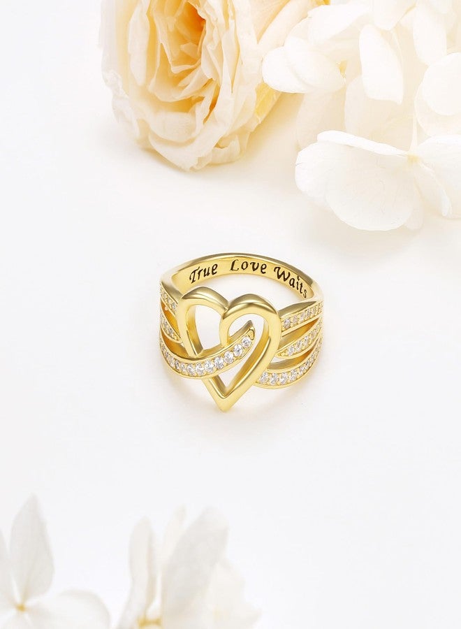 DAOCHONG 18K Gold Plated 925 Sterling Silver Rings Eternity Band for Women Ladies Gold Heart Ring Cubic Zirconia Heart Ring Dainty Stackable Jewelry on Anniversary (size 6) - Image 3
