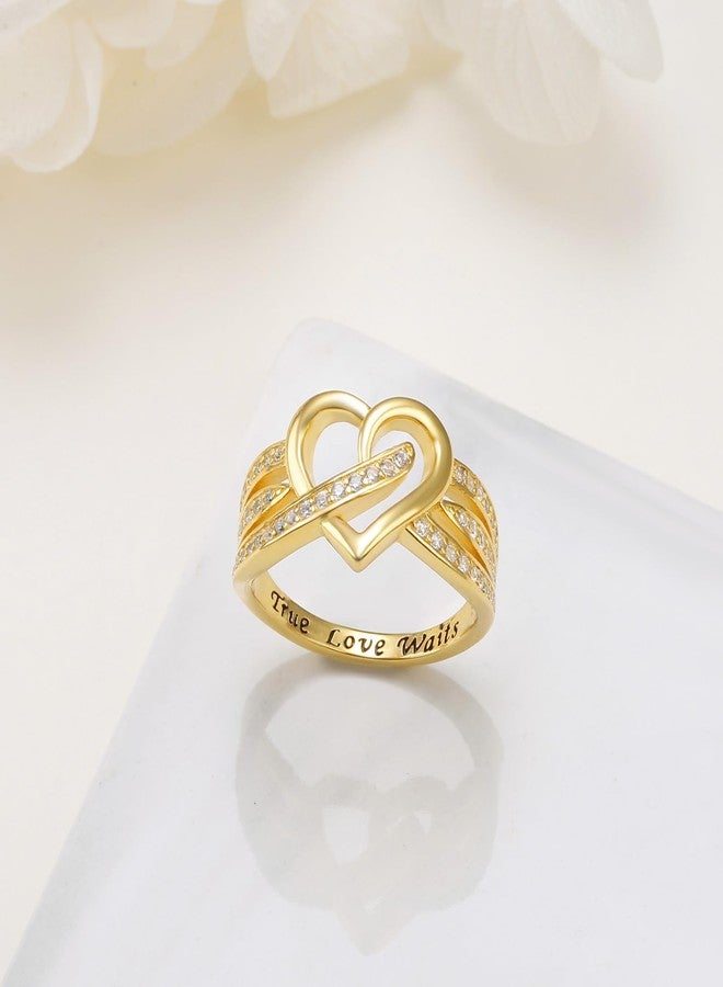 DAOCHONG 18K Gold Plated 925 Sterling Silver Rings Eternity Band for Women Ladies Gold Heart Ring Cubic Zirconia Heart Ring Dainty Stackable Jewelry on Anniversary (size 6) - Image 4