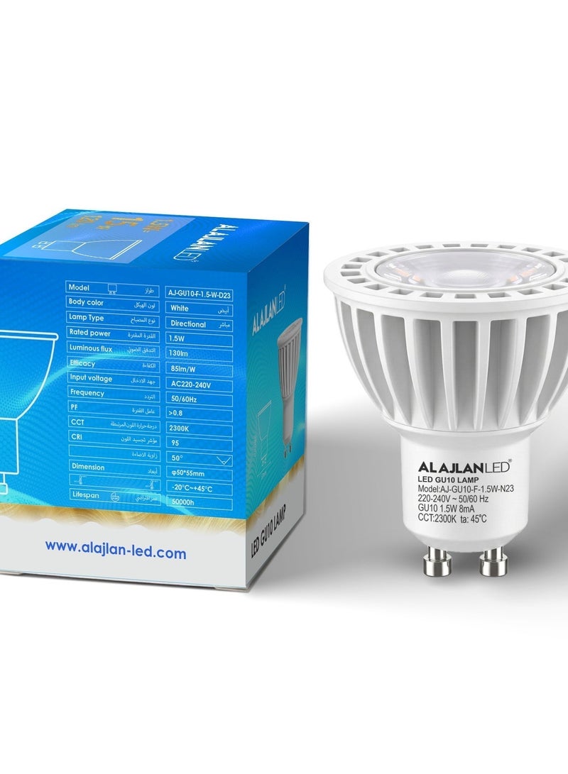 ALAJLAN LED GU10 LED Bulb, 1.5W, 2300K Warm Light, CRI 95, 50,000-Hour Lifespan, Dimmable, 5-Year Warranty. - Image 3