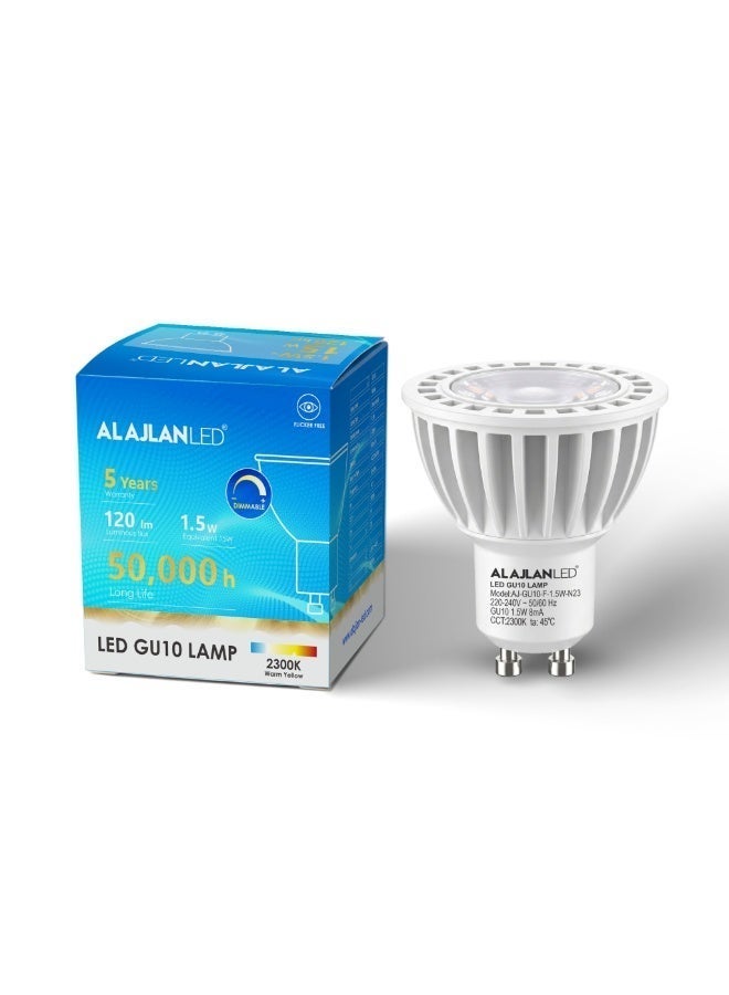 ALAJLAN LED GU10 LED Bulb, 1.5W, 2300K Warm Light, CRI 95, 50,000-Hour Lifespan, Dimmable, 5-Year Warranty. - Image 1