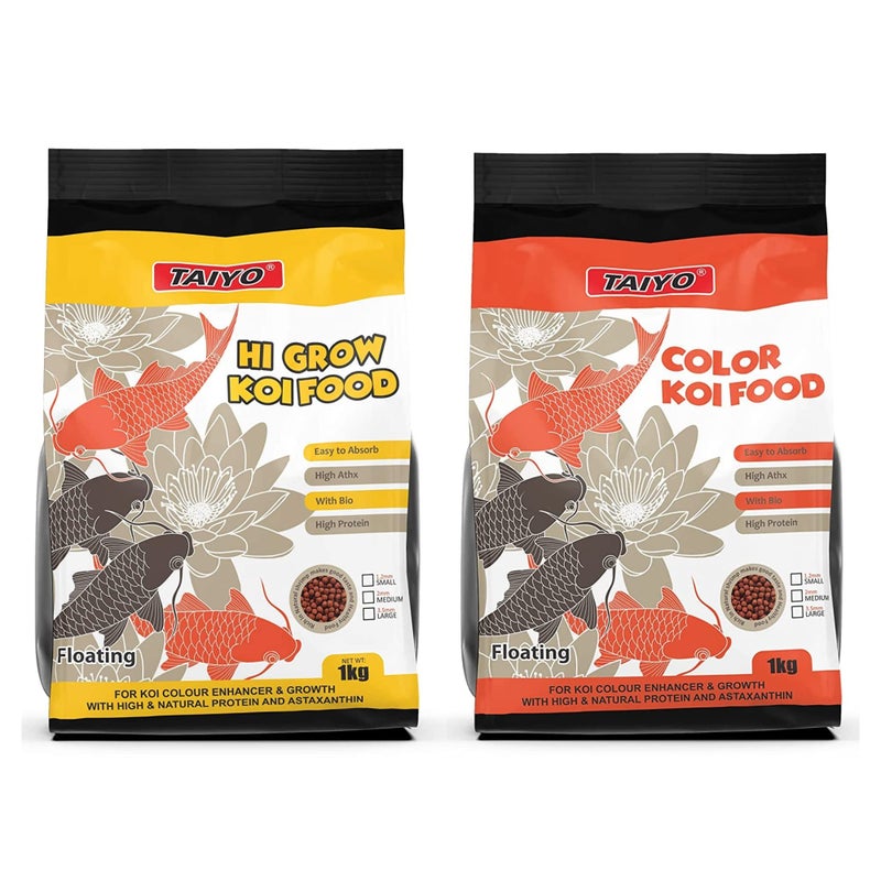 Taiyo Koi Fish Food 1Kg Combo Pack - Hi Grow & Color - Image 1