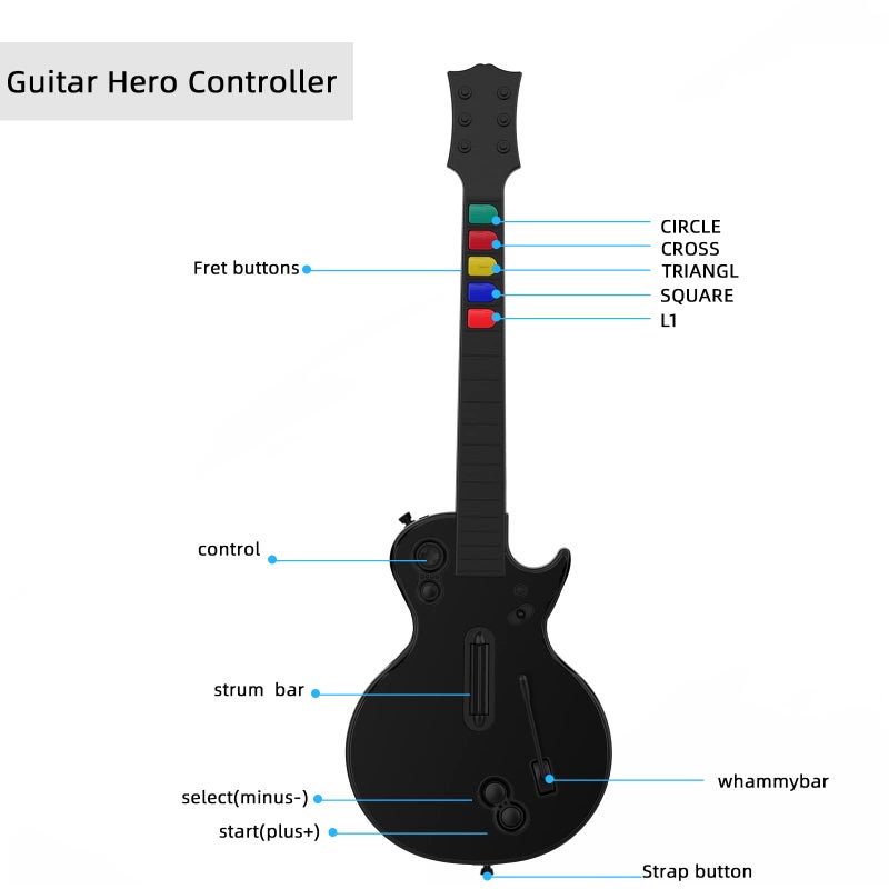 DOYO DOYO Guitar Hero Controller for PC/PS3, Wireless Guitar for Guitar Hero 3/4/5 and Rock Band 1/2 Games, Guitar Hero Guitar with Straps (Black) [video game] - Image 2