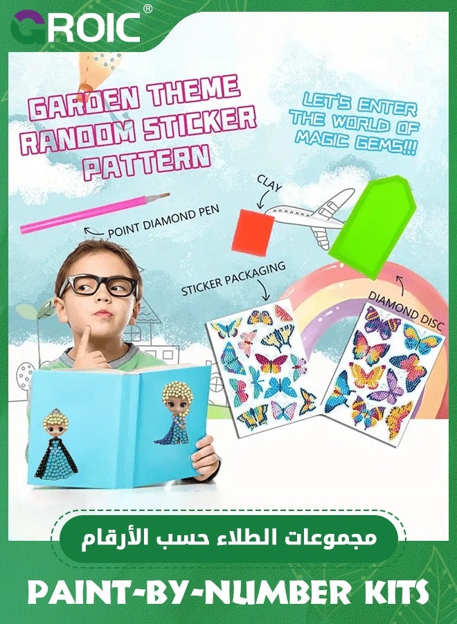GROIC مجموعات ملصقات الرسم الماسي اللطيفة للأطفال، مجموعة فنون الحرف الماسية، مجموعات ملصقات الرسم الماسي DIY، ملصقات فنية للأميرة الكرتونية اللطيفة لصنع الخرز للأطفال - Image 3
