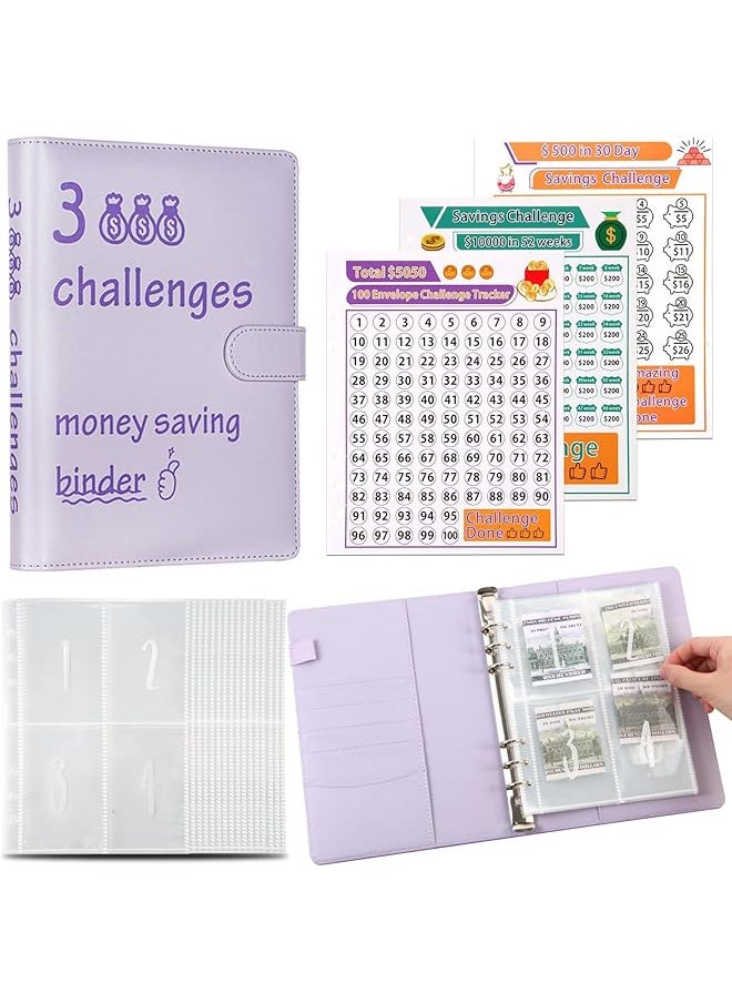 erorex - 100 Envelopes Money Saving Challenge Binder With Cash Envelopes A5 Budget Savings Challenges Book To Save $500 5 050 10 000 In 30 Days 100 Days And 52 Weeks Purple - Image 1