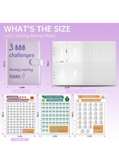 erorex 100 Envelopes Money Saving Challenge Binder With Cash Envelopes A5 Budget Savings Challenges Book To Save $500 5 050 10 000 In 30 Days 100 Days And 52 Weeks Purple  - Image 3