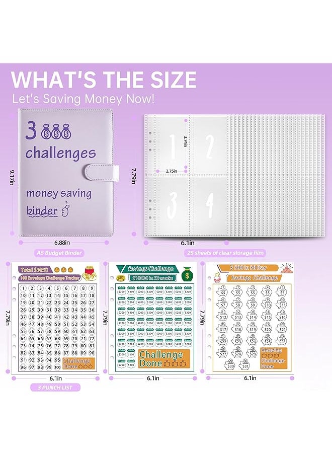 erorex - 100 Envelopes Money Saving Challenge Binder With Cash Envelopes A5 Budget Savings Challenges Book To Save $500 5 050 10 000 In 30 Days 100 Days And 52 Weeks Purple - Image 1