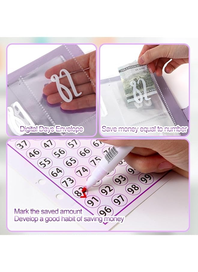 erorex - 100 Envelopes Money Saving Challenge Binder With Cash Envelopes A5 Budget Savings Challenges Book To Save $500 5 050 10 000 In 30 Days 100 Days And 52 Weeks Purple - Image 1