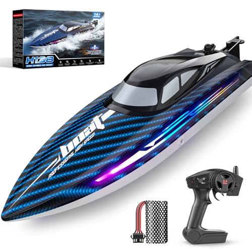 jogpun 30KMH RC Remote Control Boat with 7 LED Light Modes Waterproof Electric Fast Speed Boat for Adults Kids 812 Lake Pool Water PlaySelfrightingDemoWater Cooling20MinsLow Battery Alert24GhzBlue - Image 1