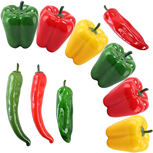 VIOKKO 10Pcs Artificial Bell Peppers Fake Chili Pepper Lifelike Simulation Vegetable Colorful Red Green Yellow Bell Peppers for Home Kitchen Decoration Props - Image 1