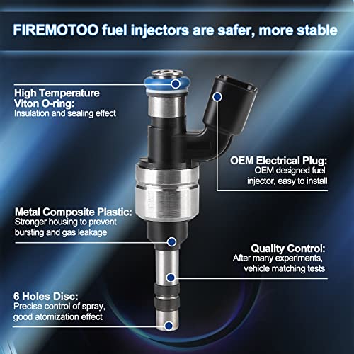 FIREMOTOO Fuel Injectors Set of 4 Compatible with GMC Terrain 2011-2017 Chevrolet Equinox 2011-2017 Buick Verano 2012-2017 Buick Lacrosse 2011-2016 Buick Regal 2011-2017 Replace 12633784 6 Holes - Image 2