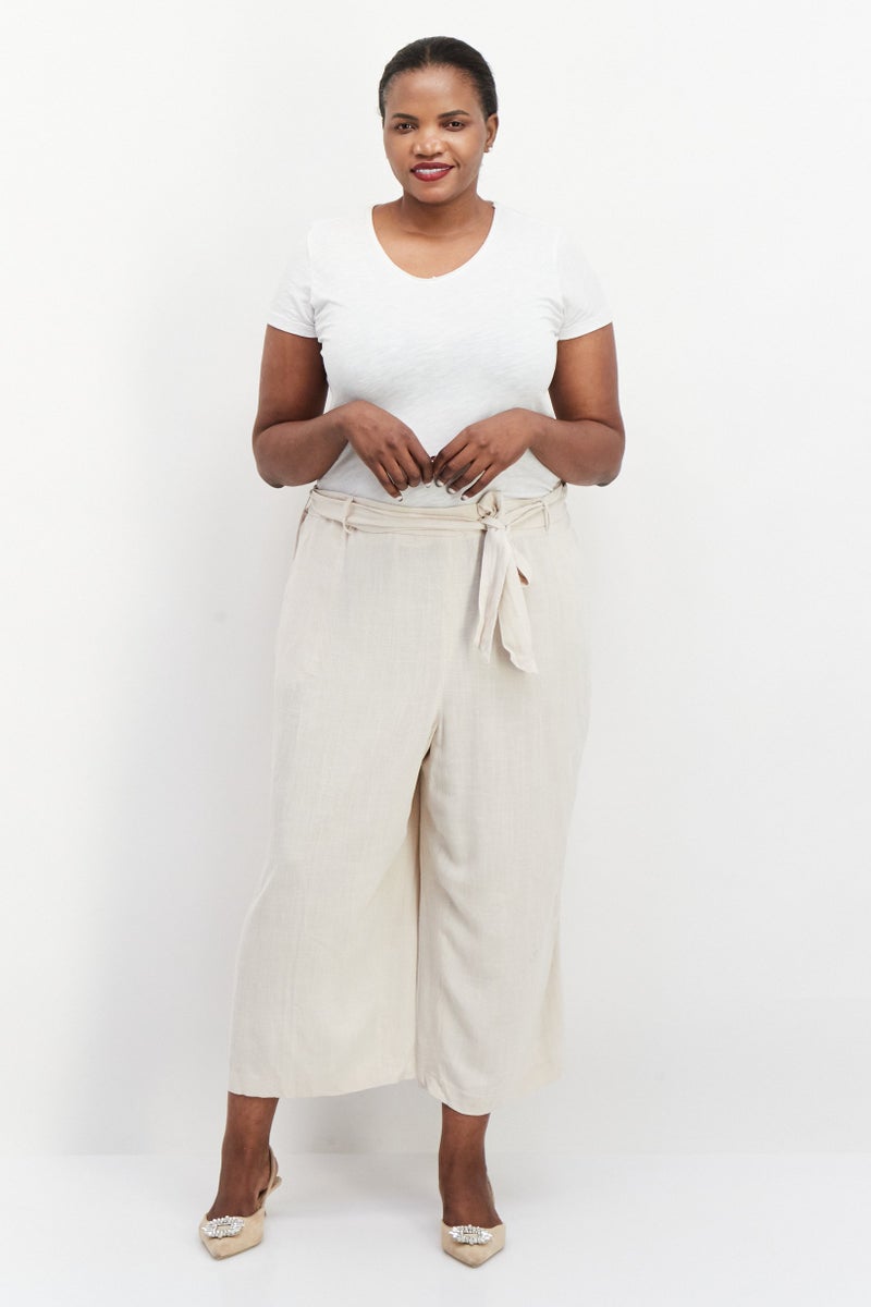 Bar III Women Plus Size Solid Palazzo Pants, Cream  - Image 3