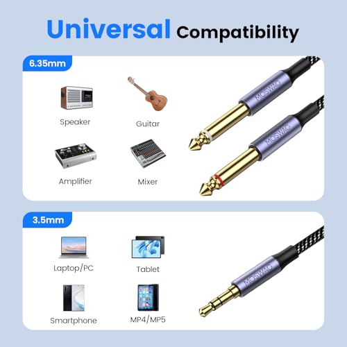 MOSWAG 35mm TRS to Dual 635mm 14 TS Mono Y Splitter Cable 18 to 14 Stereo Audio Cord Compatible with iPhone Computer Sound Card Mixer Multimedia Speakers Home Stereo Systems 328FT - Image 3