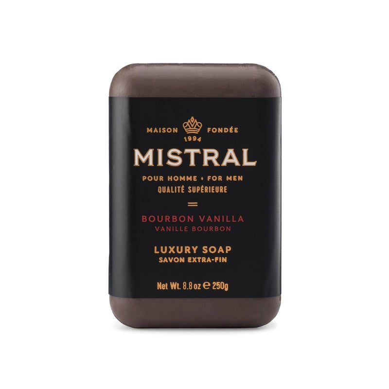 Mistral Bourbon Vanilla Luxury Bar Soap for Men | Menâ€™s Natural Soap Bar | Paraben, Phthalates Free | Moisturizing & Triple-Milled Natural Soap for Men - Made in France | Large, 8.8 oz - Image 1