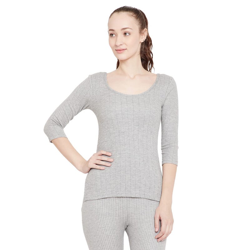 NEVA Cotton ESANCIA Women Solid Regular Fit Winter Wear Thermal Top Grey Medium - Image 2