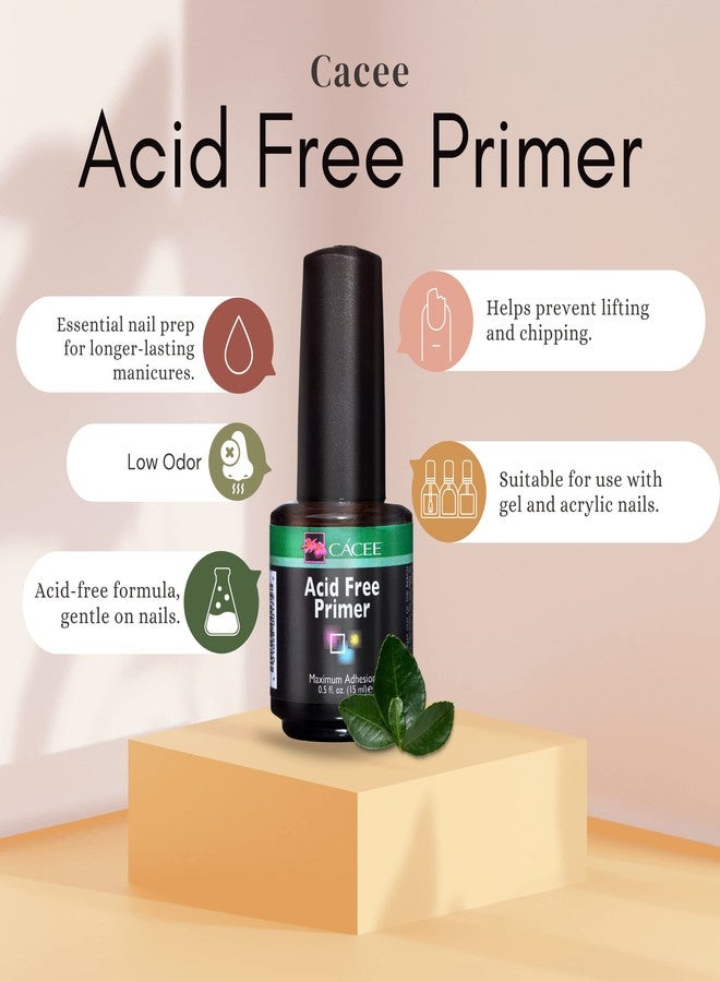 Cacee Nail Primer For Acrylic Nails, Acid Free No Burn 0.5 oz, Low Odor, Polish for UV/LED, Use On Natural Nails Before Color Gel Polish & Acrylics, Protect & Strengthen - Image 2