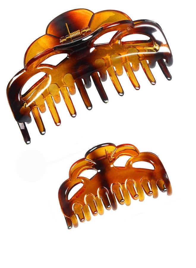 ACCGLORY Tortoise Shell Brown Large Plastic Hair Clips Strong Holding Powerful Amber Resin Hair Claws for Women Thick Hair (Arc-Brownish Red) - Image 1