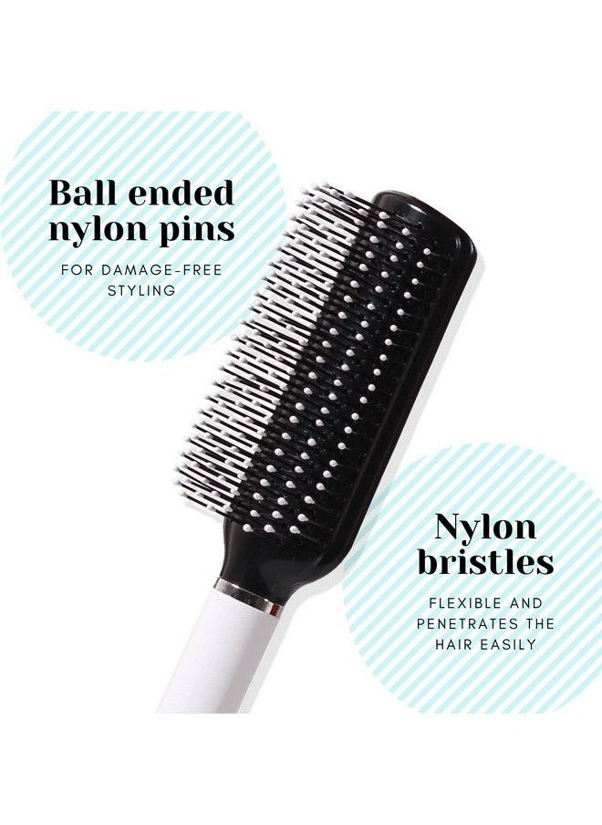 Scarlet Line Professional 9 Rows Medium Flat Hair Brush With Anti Slip Plastic Handle Ball Tip Nylon Bristles For Hair Styling_Black N White  - Image 4