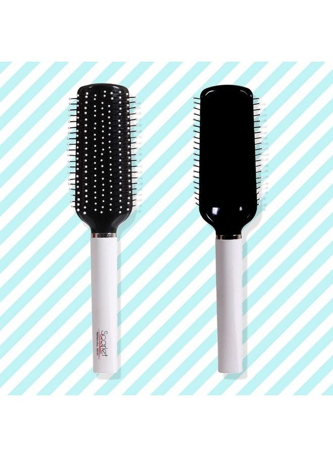 Scarlet Line Professional 9 Rows Medium Flat Hair Brush With Anti Slip Plastic Handle Ball Tip Nylon Bristles For Hair Styling_Black N White  - Image 3