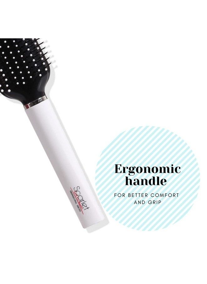 Scarlet Line Professional 9 Rows Medium Flat Hair Brush With Anti Slip Plastic Handle Ball Tip Nylon Bristles For Hair Styling_Black N White  - Image 5