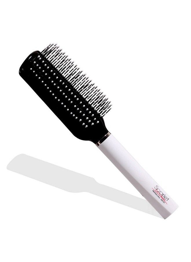 Scarlet Line Professional 9 Rows Medium Flat Hair Brush With Anti Slip Plastic Handle Ball Tip Nylon Bristles For Hair Styling_Black N White  - Image 2