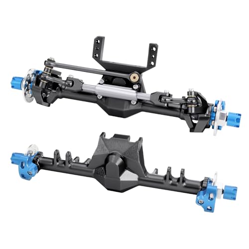 FACCNOY 9mm 124 Aluminum Front Rear Straight Axle with Hydraulic Steering Link for RC Crawler SCX24 Deadbolt 90081 C10 Jeep Gladiator Black - Image 1