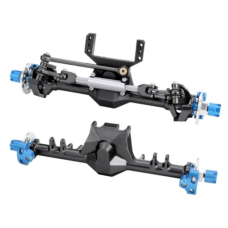 FACCNOY 9mm 124 Aluminum Front Rear Straight Axle with Hydraulic Steering Link for RC Crawler SCX24 Deadbolt 90081 C10 Jeep Gladiator Black - Image 3