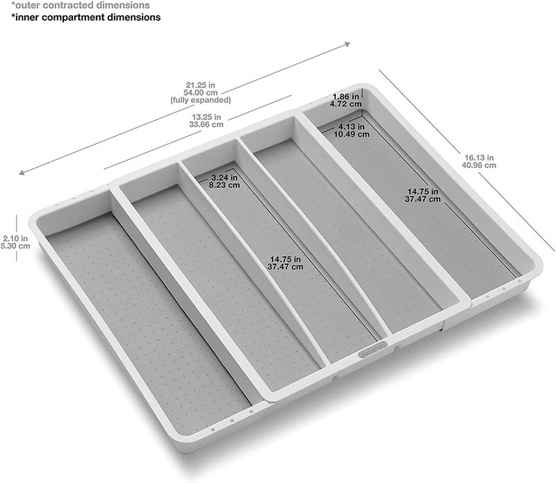 madesmart Expandable Utensil Tray-White | Classic Collection | 5-Compartments | Kitchen Organizer | Soft-Grip Lining and Non-Slip Rubber Feet | Easy to Clean | BPA-Free - Image 5