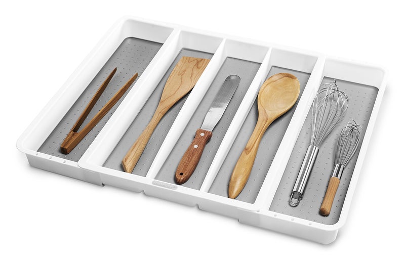 madesmart Expandable Utensil Tray-White | Classic Collection | 5-Compartments | Kitchen Organizer | Soft-Grip Lining and Non-Slip Rubber Feet | Easy to Clean | BPA-Free - Image 2