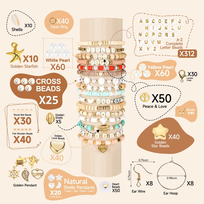 Pizooro Clay Beads 3 Boxes Bracelet Making Kit, 10500pcs Beads for Jewelry Making, Round Letter Beads with Charm and Elastic Strings, Friendship Bracelets Holiday Gifts for Girls Adults - Image 4