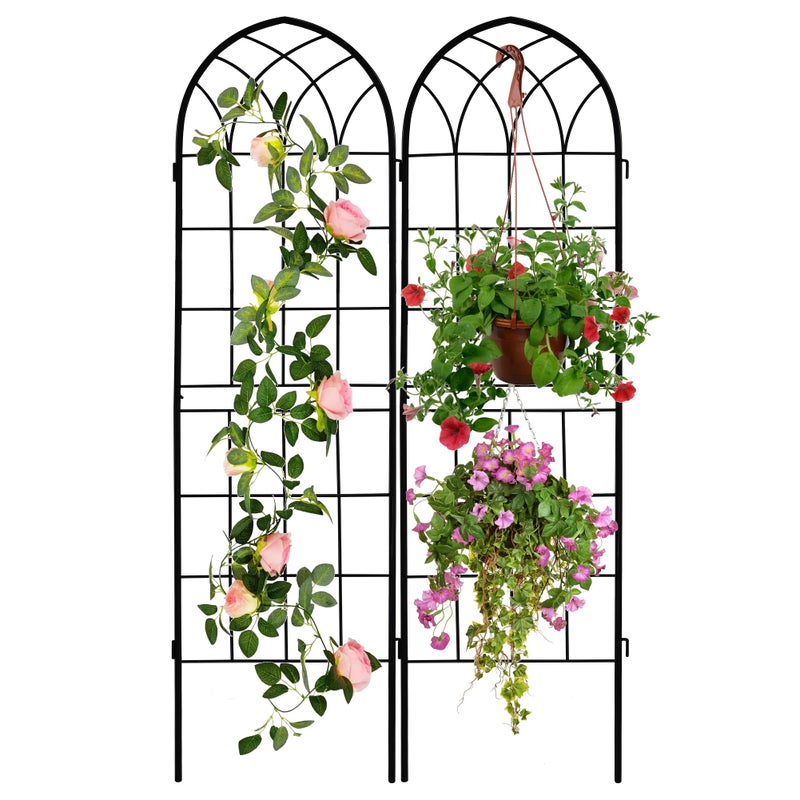LZRS 2 Pack 71x20in Rustic Iron Arch Decoration Garden Trellis with Black Metal Coating â€“ Perfect for Supporting Climbing Plants Outdoor, Roses, Vines, Flowers, and Vegetables. - Image 1