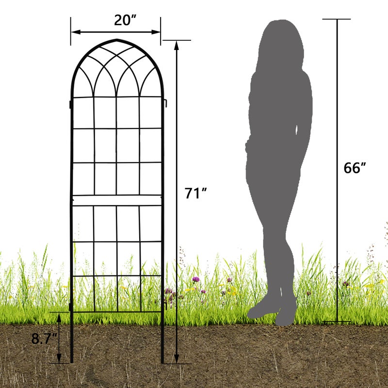 LZRS 2 Pack 71x20in Rustic Iron Arch Decoration Garden Trellis with Black Metal Coating â€“ Perfect for Supporting Climbing Plants Outdoor, Roses, Vines, Flowers, and Vegetables. - Image 2