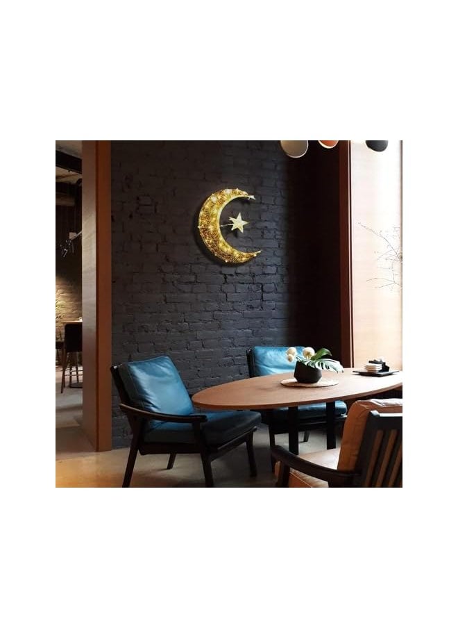 The Bros 40 cm Golden Crescent Moon with Star Wall Hanging Light for Eid & Ramadan Decorations - LED Wall Décor for Home & Garden  - Image 5