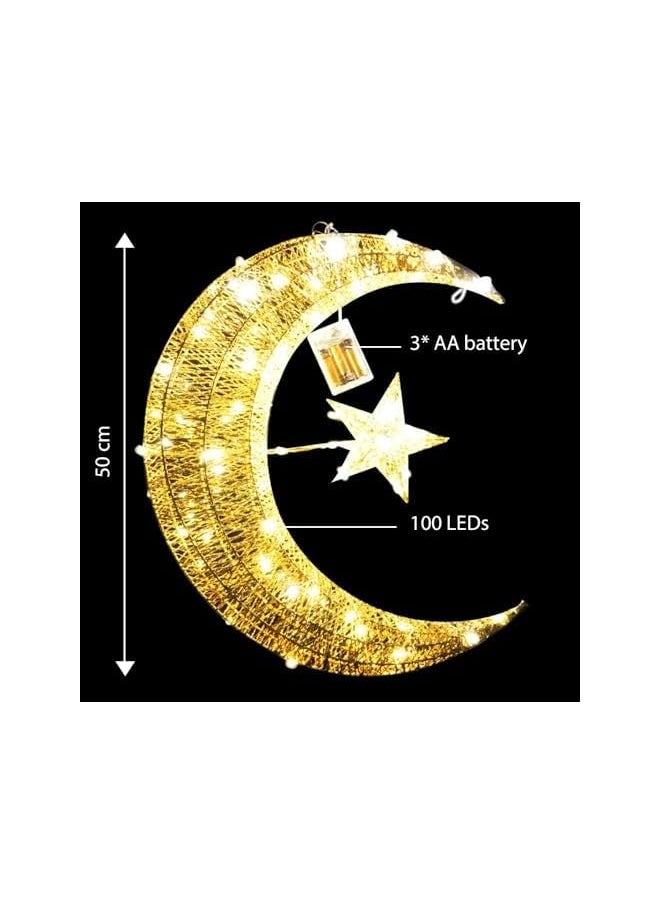 The Bros 40 cm Golden Crescent Moon with Star Wall Hanging Light for Eid & Ramadan Decorations - LED Wall Décor for Home & Garden  - Image 4