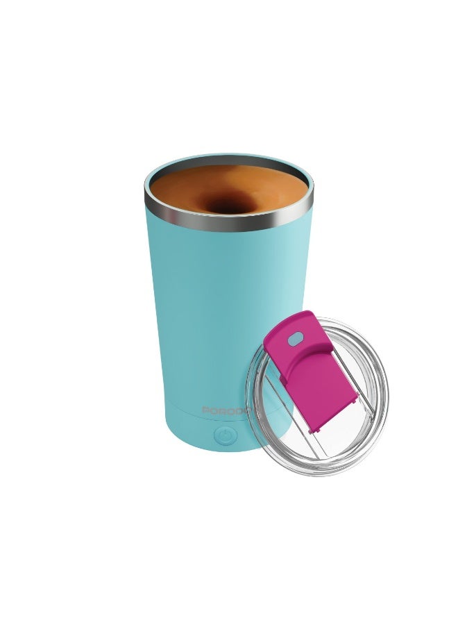 porodo Detachable Self Stirring Portable Mug Double Wall Stainless Steel 400ml / Leak-Proof Silicone Lid  / High-Speed Mixing / Magnetic Stirring Pod / Stirring Speed 7000RPM / Battery Capacity 300mAh - Blue - Image 1