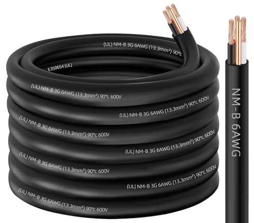 XMK NM-B 6/3 Wire with Ground,50ft 6/3 NM-B W/G Wire 6 AWG Nonmetallic Sheathed NM-B Cable,Copper 6 Gauge 3 Conductor Residential Indoor Electrical Wiring for Branch Circuit Switches,Outlets,Other Loads - Image 1
