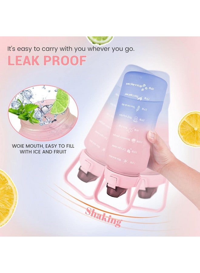 Inditradition 3 Pieces Combo Motivational Water Bottle Set For Day-To-Day Routine | With Time Marker, Funny Stickers, Straw & Handle (2L+900Ml+280Ml) (Pink With Multi Shades) - Plastic - Image 4