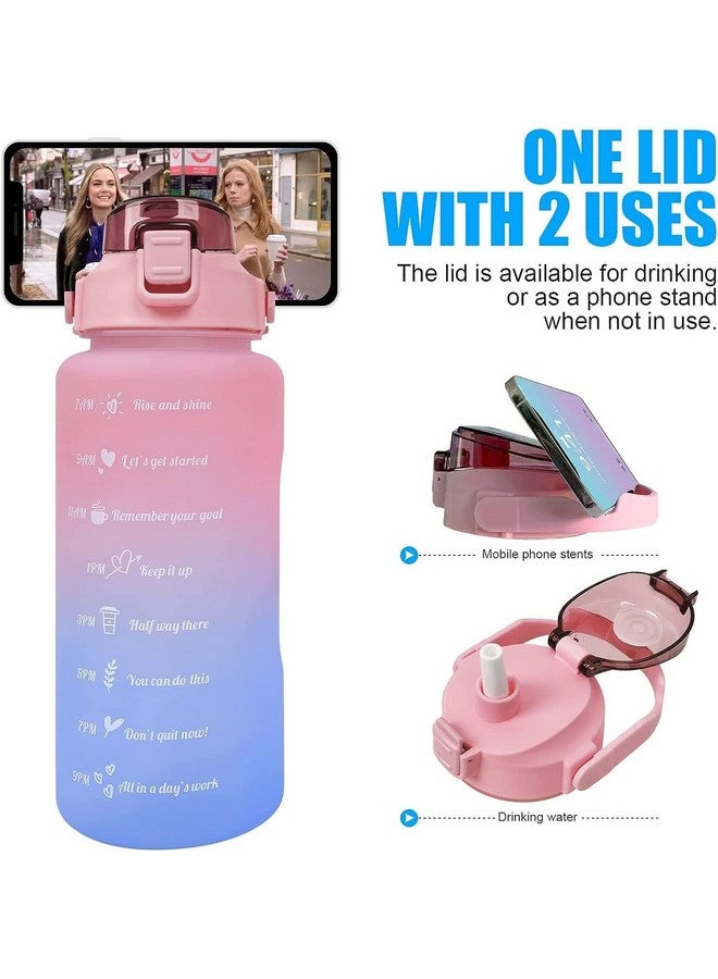 Inditradition 3 Pieces Combo Motivational Water Bottle Set For Day-To-Day Routine | With Time Marker, Funny Stickers, Straw & Handle (2L+900Ml+280Ml) (Pink With Multi Shades) - Plastic - Image 3