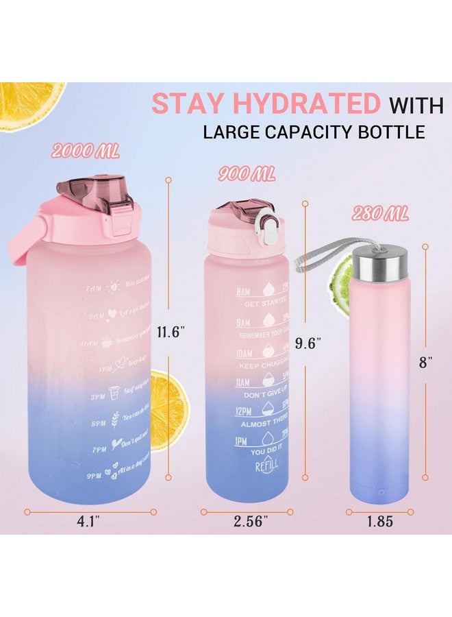 Inditradition 3 Pieces Combo Motivational Water Bottle Set For Day-To-Day Routine | With Time Marker, Funny Stickers, Straw & Handle (2L+900Ml+280Ml) (Pink With Multi Shades) - Plastic - Image 2