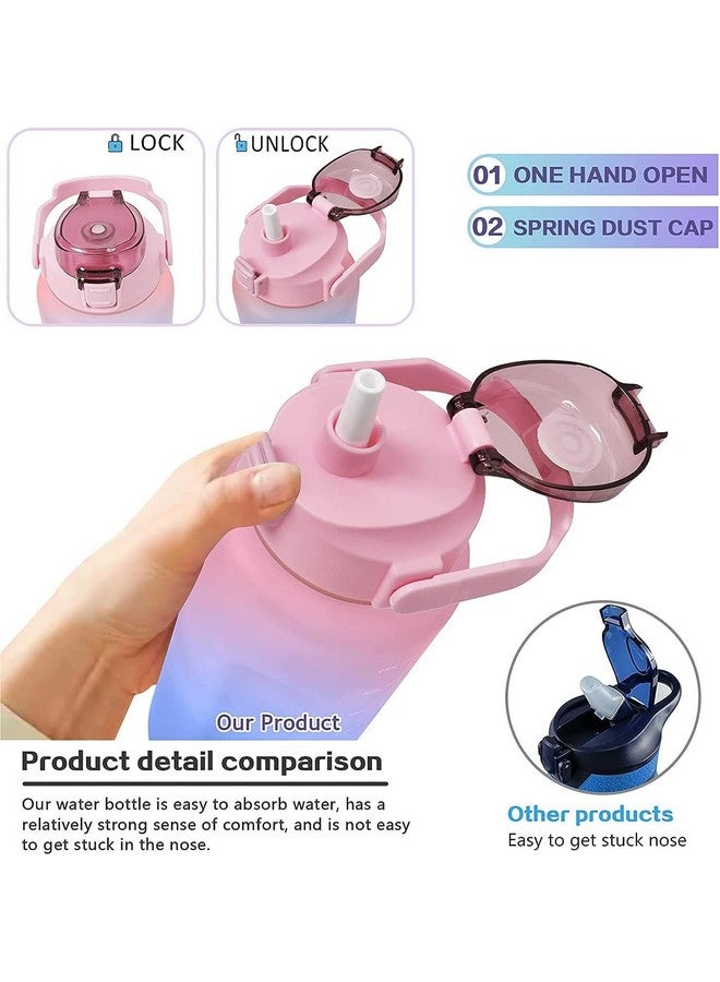 Inditradition 3 Pieces Combo Motivational Water Bottle Set For Day-To-Day Routine | With Time Marker, Funny Stickers, Straw & Handle (2L+900Ml+280Ml) (Pink With Multi Shades) - Plastic - Image 5