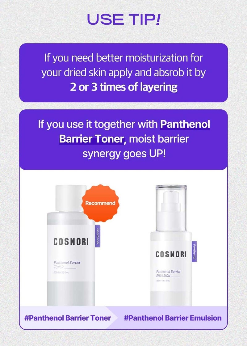 COSNORI Panthenol Barrier Emulsion - Vegan Skin Barrier strengthening Emulsion, Korean Skincare, High Content panthenol, Kakadu Plum Extract, Skin Texture&Hydration Care, 5.07 fl.oz - Image 5