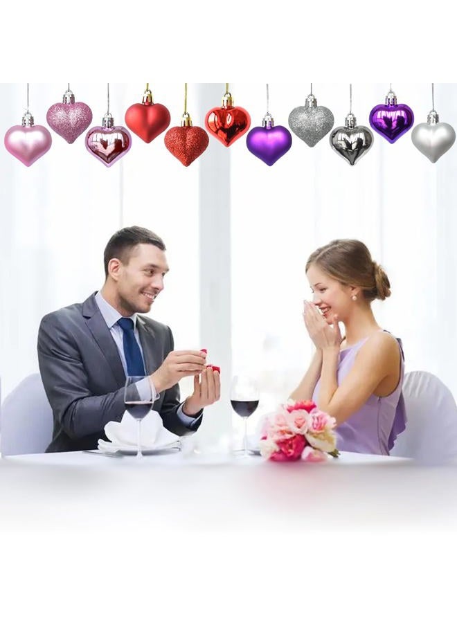 Tindobewan 24Pcs Heart Ornaments Multi Finish Heart Baubles Hanging Ornaments for Valentine's Day Decor Mother's Day Christmas Tree Wedding Anniversary Party Decoration(Red) - Image 4