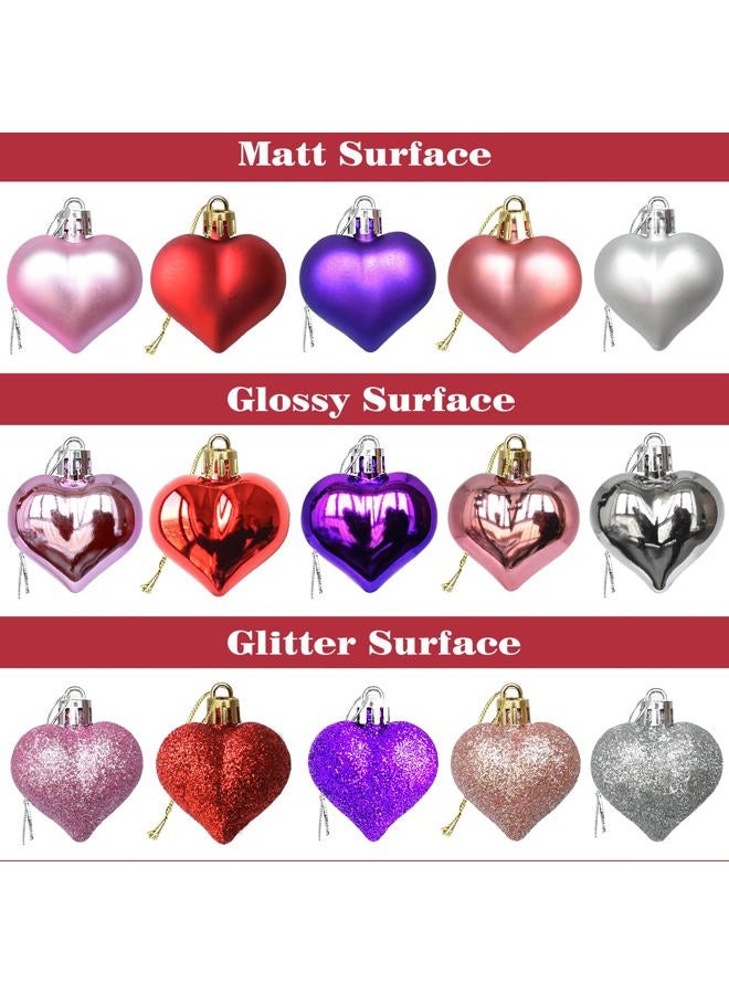 Tindobewan 24Pcs Heart Ornaments Multi Finish Heart Baubles Hanging Ornaments for Valentine's Day Decor Mother's Day Christmas Tree Wedding Anniversary Party Decoration(Red) - Image 3